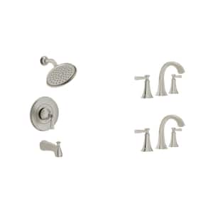 Rumson Widespread Bathroom Faucet Set and Single-Handle 3-Spray Tub and Shower Faucet in Brushed Nickel (Valve Included)