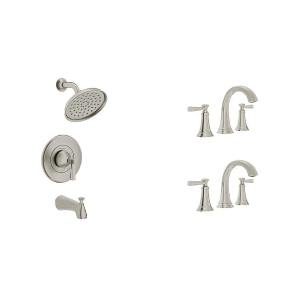 American Standard Rumson Widespread Bathroom Faucet Set and Single-Handle 3-Spray Tub and Shower Faucet in Brushed Nickel (Valve Included)