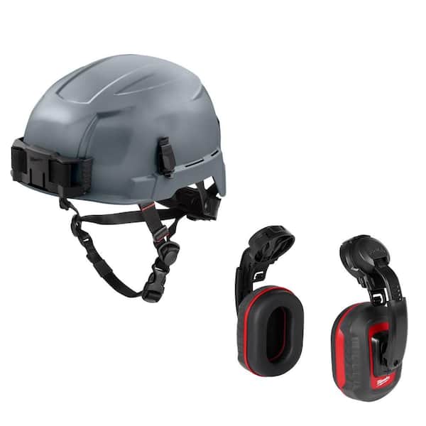 BOLT Gray Type 2 Class E Non-Vented Safety Helmet W/ BOLT Earmuffs with Noise Reduction Rating of 24 dB