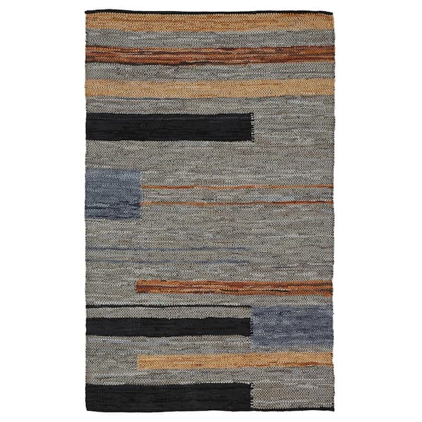 SUPERIOR Omair Gray 8 ft. x 10 ft. Handwoven Leather and Cotton Reversible Area Rug