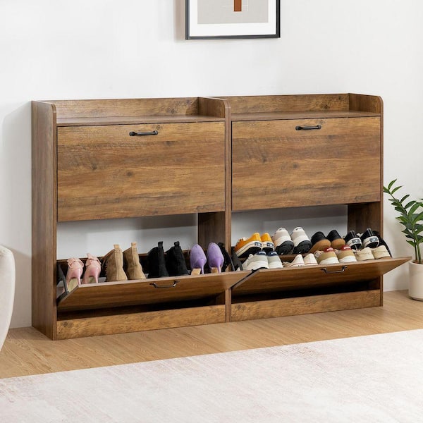 Hommpa 40 in. H x 31.5 in. W Brown Particleboard Shoe Storage