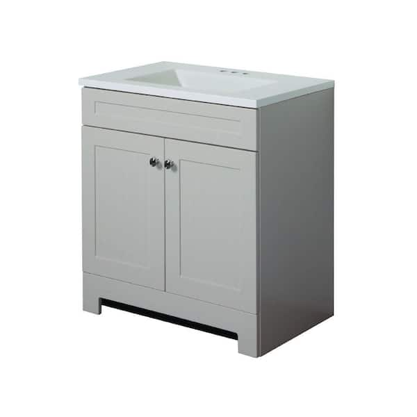 Glacier Bay Country 30 in. W Vanity in Linen with Cultured Marble Vanity Top in White