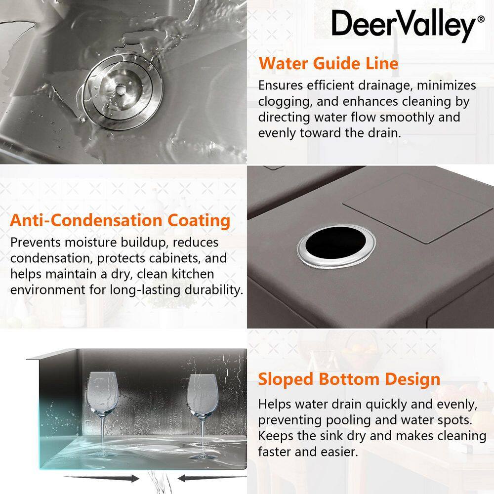 DeerValley 33'' Stainless Steel Double Bowl Undermount Kitchen Sink