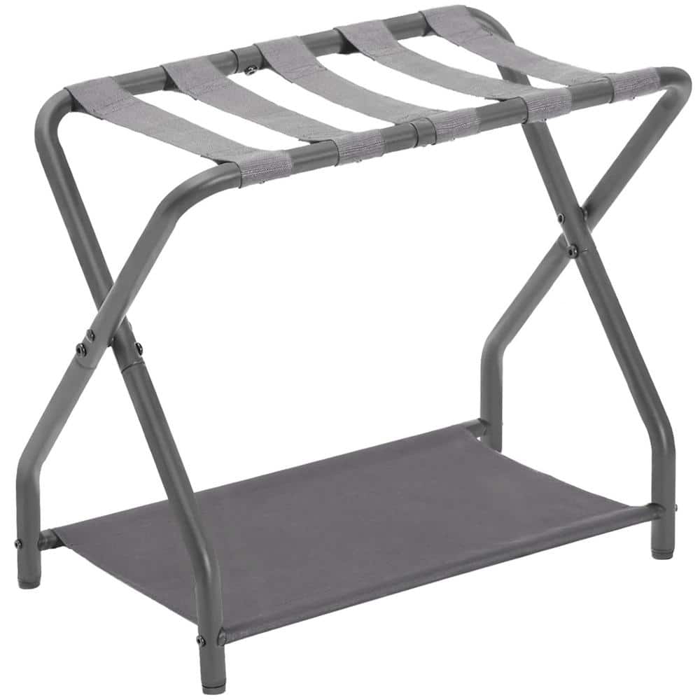 Easy Assemble Foldable Metal Luggage Holder with Storage Shelf for Bedroom 