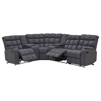 Prolounger 7 Piece Gray Microfiber 4, L Shaped Leather Sofa With Recliner