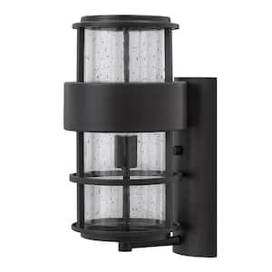 Saturn 1-Light Satin Black Outdoor Hardwired Wall Lantern Sconce