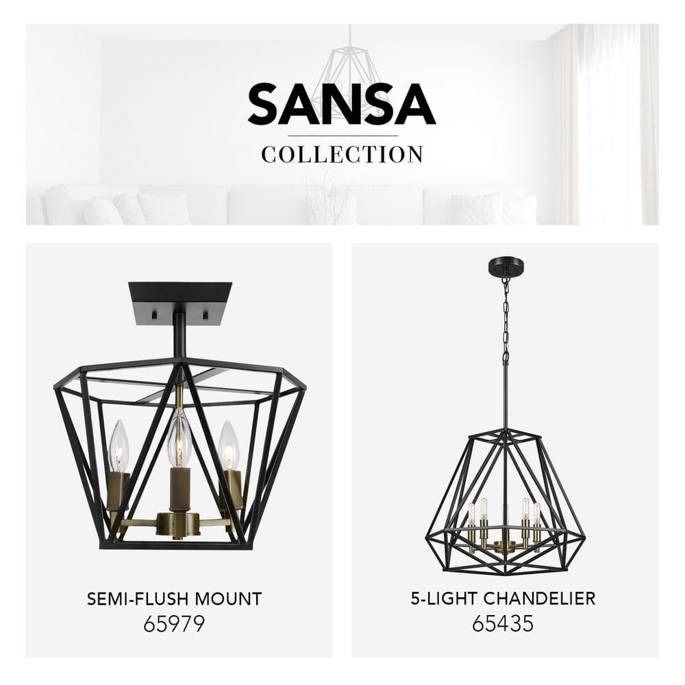 Sansa Chic Vintage Dark Bronze 3-Light Semi-Flush Ceiling Chandelier