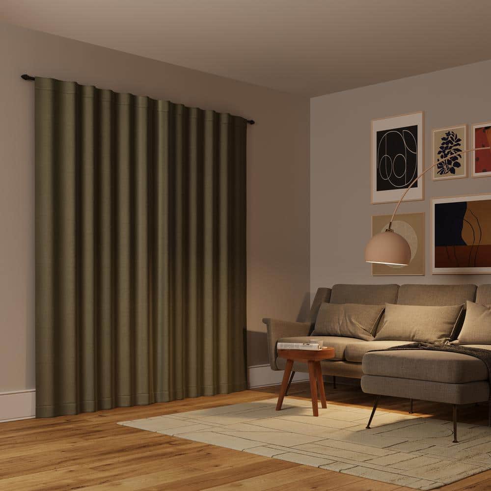 Moss Green Faux Silk Blackout Curtain Panel, 50" x 63"