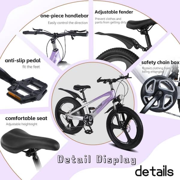 Purple 20 in. Lightweight Kids Mountain Bike 7-Speed Youth Bicycle
