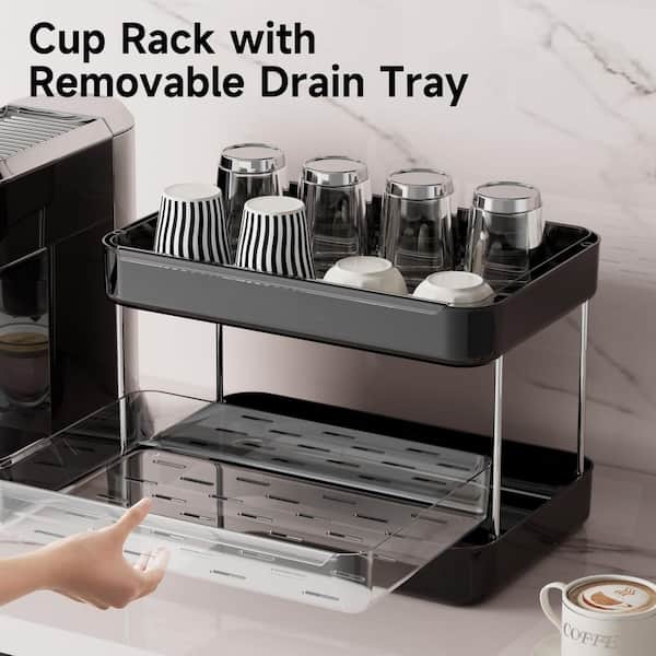 キッチン収納・ラック SCOTCH WHISKY Wudkey 2-Tier Black Whisky Glass Holder, Mug Drying Rack with