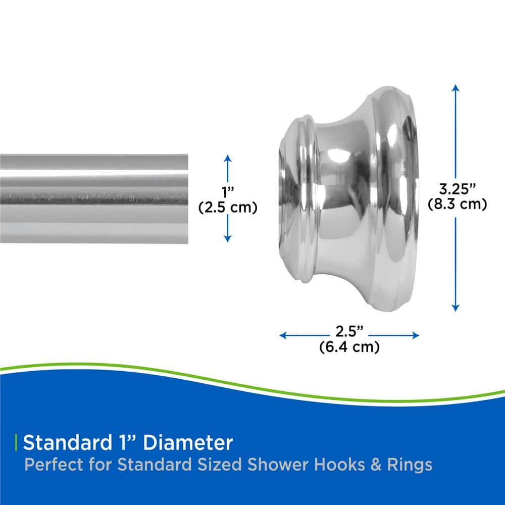 Chrome Adjustable Steel Tension Shower Curtain Rod 42-72 Inches