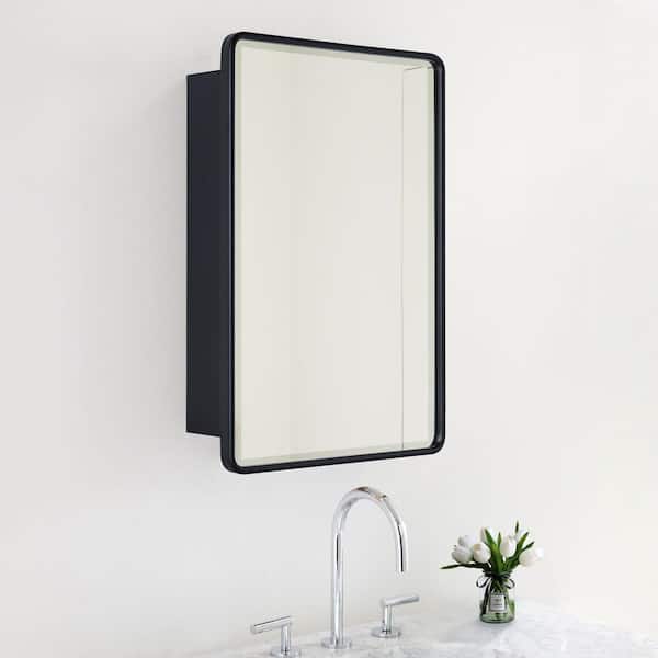 Eldee 20 in. W x 30 in. H Surface Mount Rectangular Metal Framed Bathroom Medicine Cabinet with Mirror in Matt Black