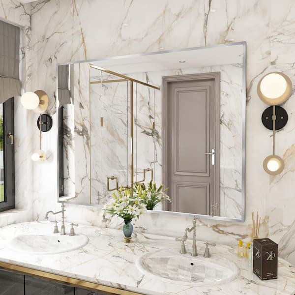 48 in. W x 36 in. H Aluminum Framed Rectangular Vanity Wall Mounted Mirror in Brushed Nichel