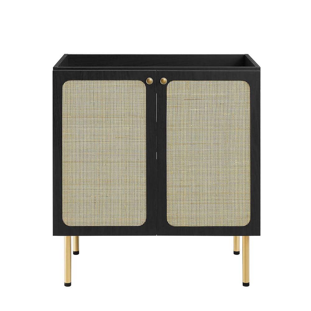 Chaucer Black Wood and Rattan 30" Bathroom Vanity Cabinet