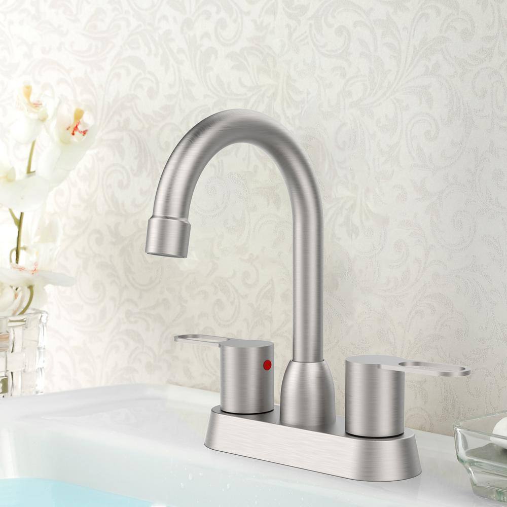 Brushed Nickel High Arc Double Handle Bathroom Faucet