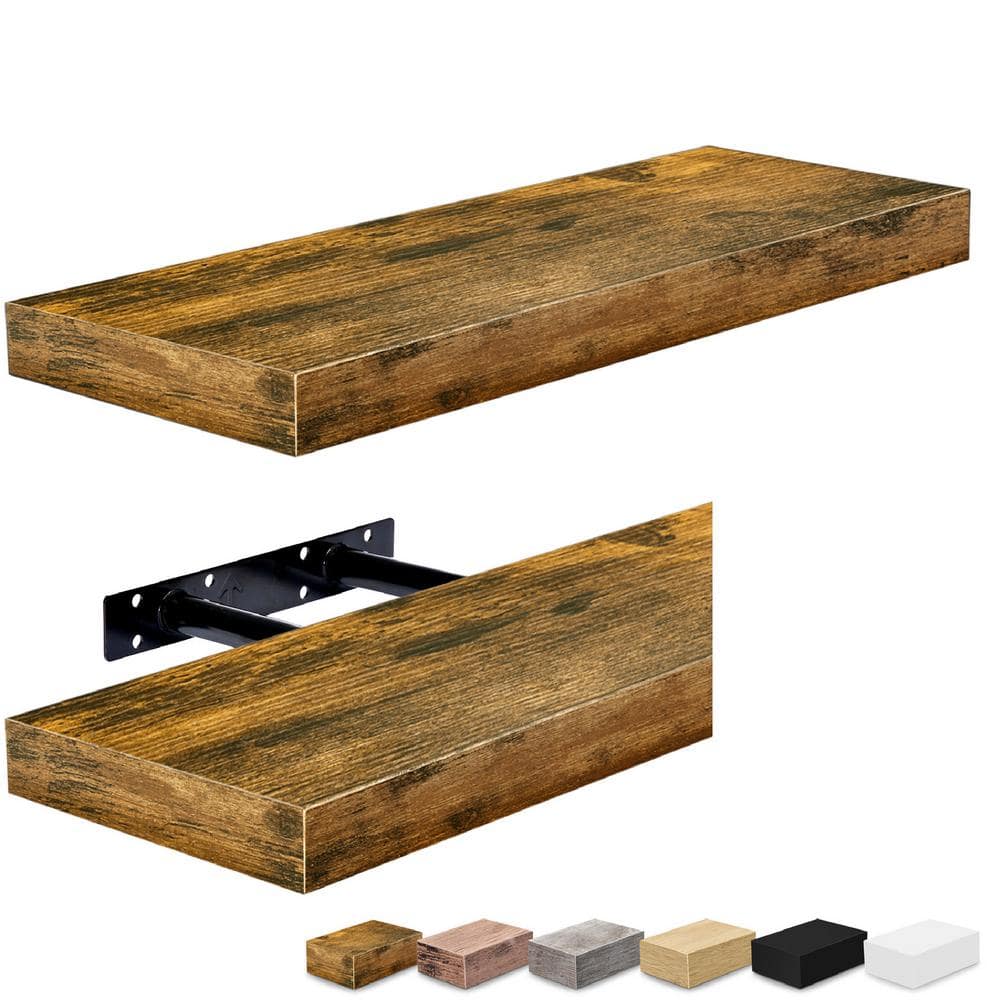 2-Pack Floating Shelves, 16 in. W x 5.5 in. D Walnut Decorative Wall Shelve