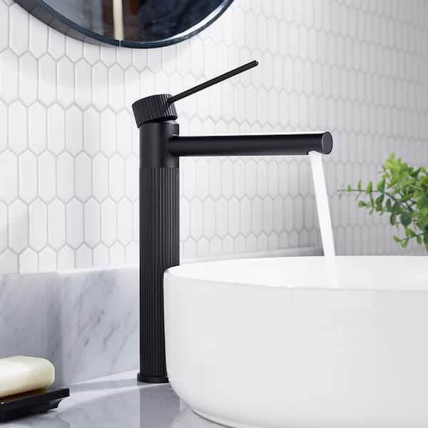 Single Hole Single Handle High-Arc Bathroom Faucet with Pop Up Drain in Matte Black