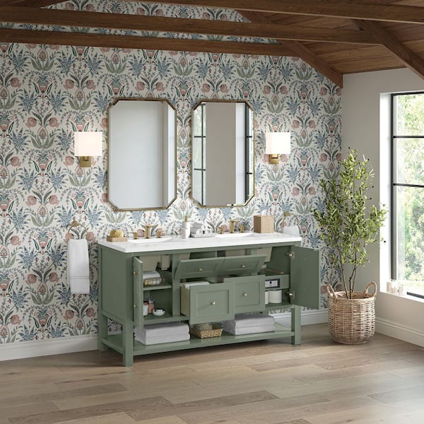 Breckenridge 60.0 in. W x 23.5 in. D x 34.25 in. H Double Bath Vanity in Smokey Celadon with Quartz White Zeus Top