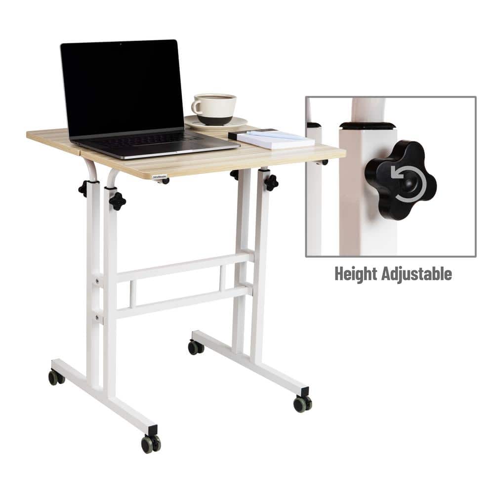 White Adjustable Height Mobile Standing Desk with Keyboard Tray