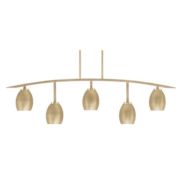 Unbranded Siena 51.25 in. 5-Light New Age Brass Chandelier with 5 in. New Age Brass Oval Metal Shades no bulbs included