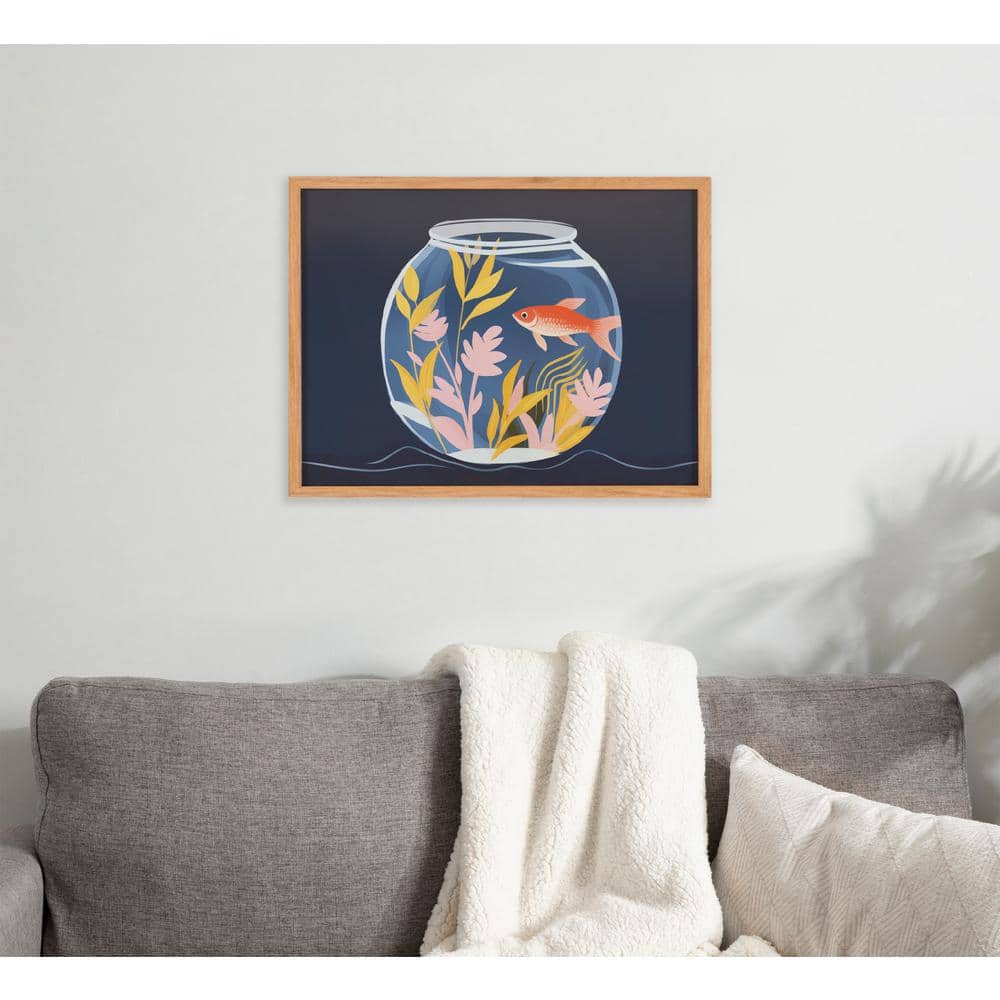 Natural Wood Framed Colorful Goldfish Botanical Print, 16x12