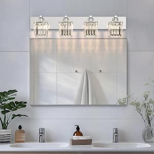 Elegant 32 in. 4-Light Crystal Bathroom Vanity Light Fixture, Chrome Finish with Clear Glass Shades