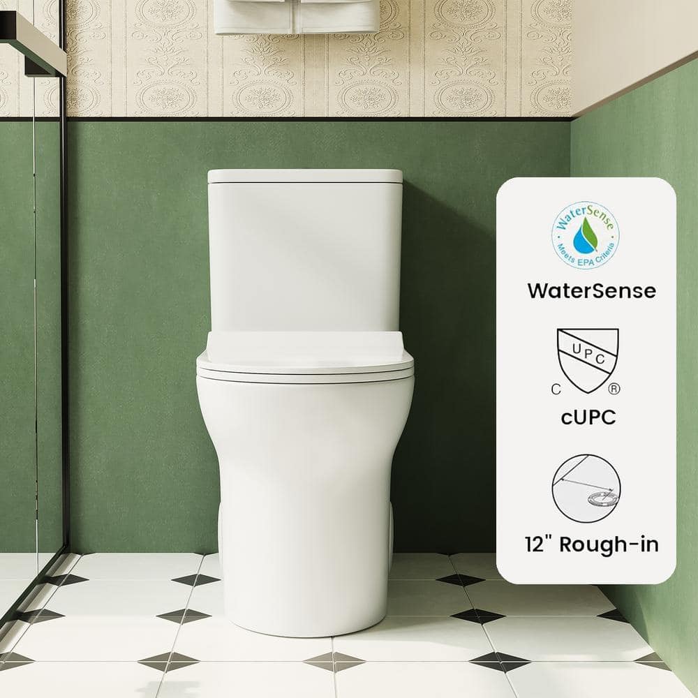 Glossy White Ceramic Elongated One-Piece Toilet with Dual Flush
