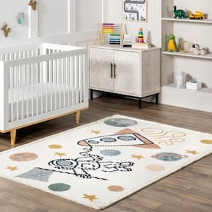 Caree Astronaut Kids Fringe Beige 4 ft. x 6 ft. Area Rug