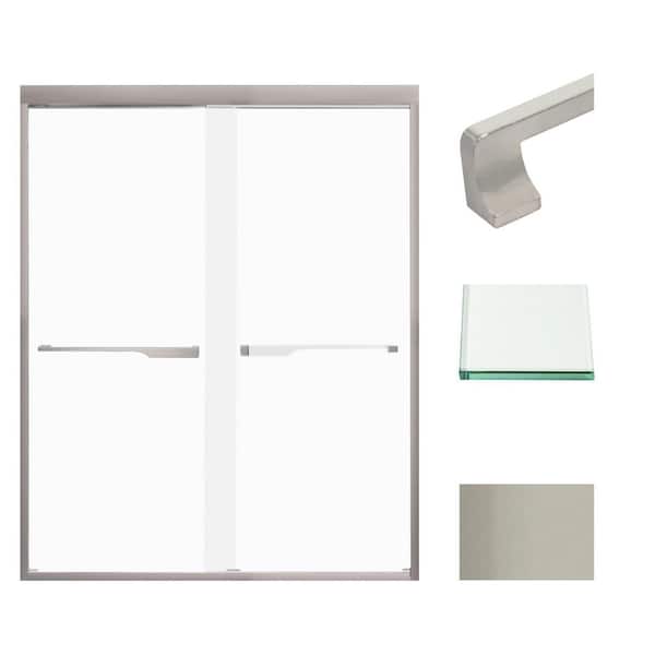 Transolid Frederick 59 in. W x 76 in. H Sliding Semi-Frameless Shower Door in Brushed Stainless with Frosted Glass