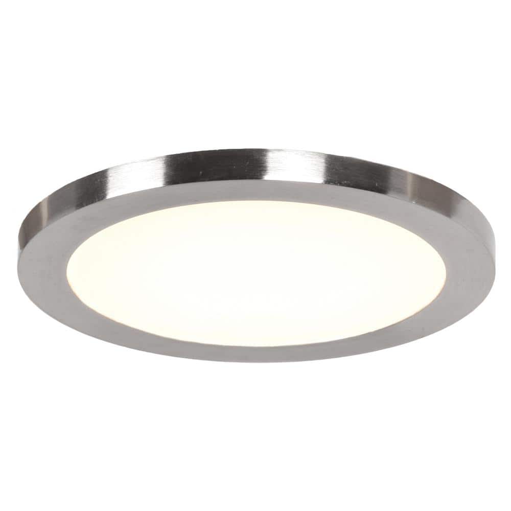Disc 9.5 in. Dia 75-Watt Equivalent Brushed Steel Integrated LED Flushmount