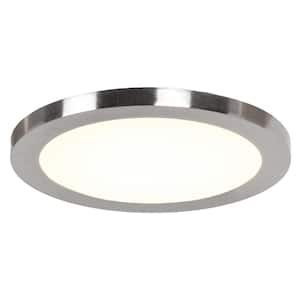 Disc 9.5 in. Dia 75-Watt Equivalent Brushed Steel Integrated LED Flushmount with Acrylic Lens