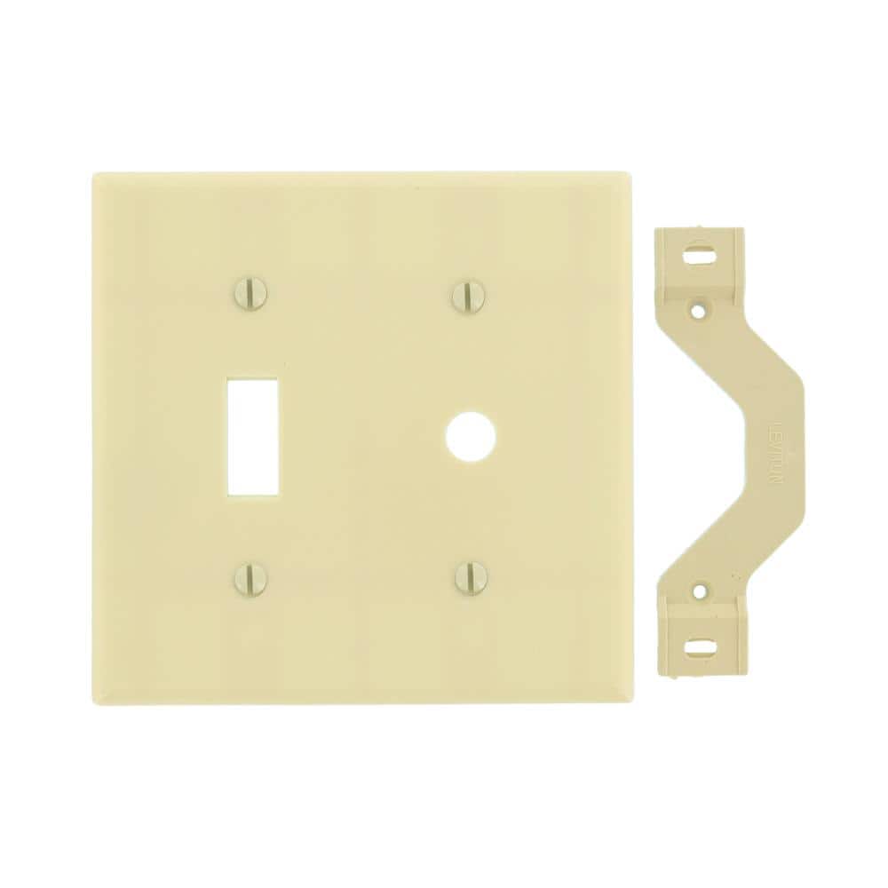 Ivory 2-Gang Plastic Wallplate with Toggle and Coaxial