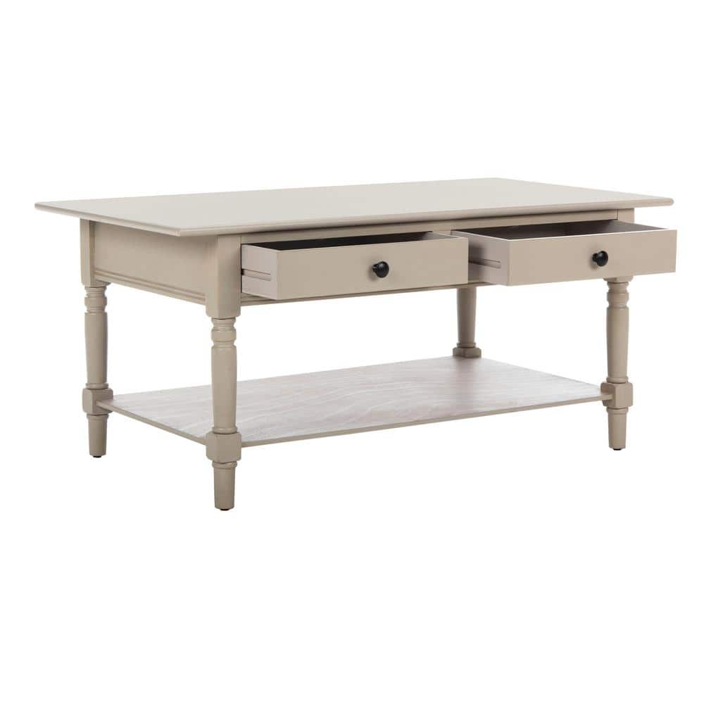 Vintage Gray Rectangular Wood Coffee Table with Storage