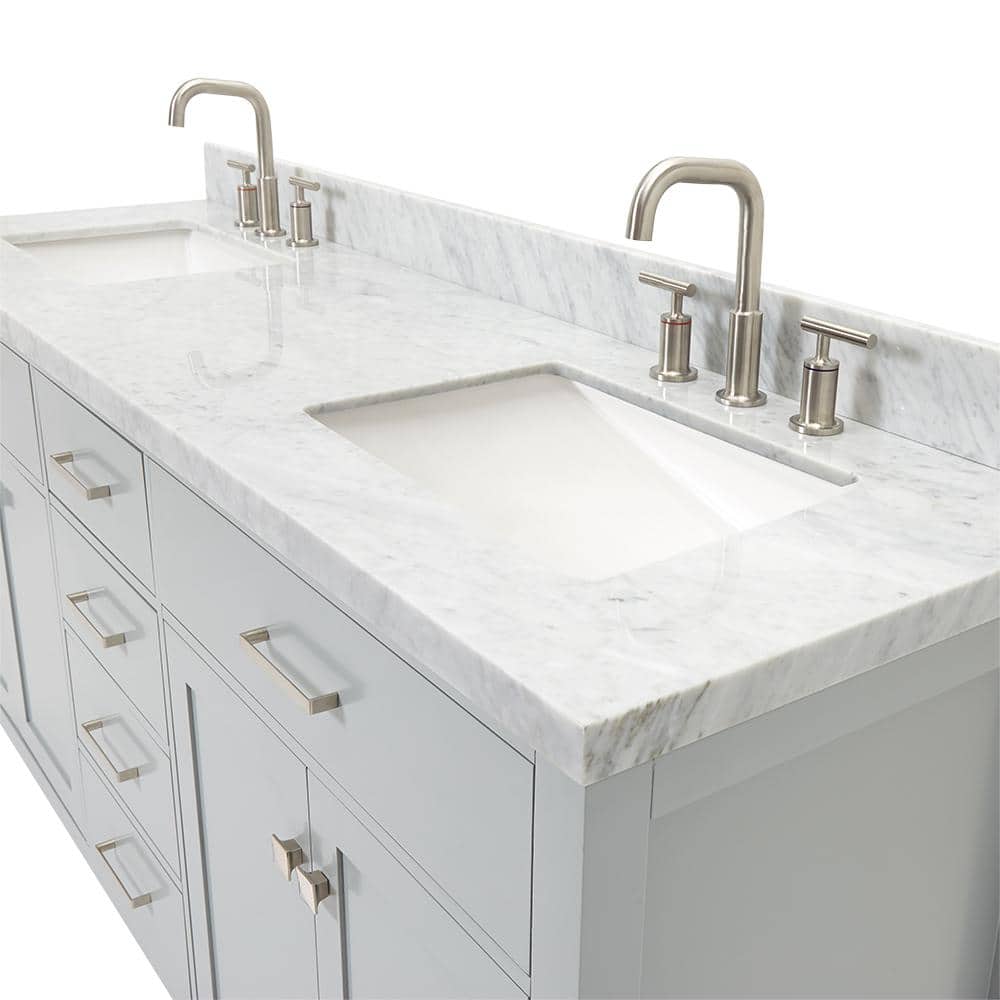 Grey Double Freestanding Vanity with White Marble Top