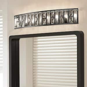 Kristella 29.5 in. 7-Light Matte Black Vanity Light with Clear Crystal Shade