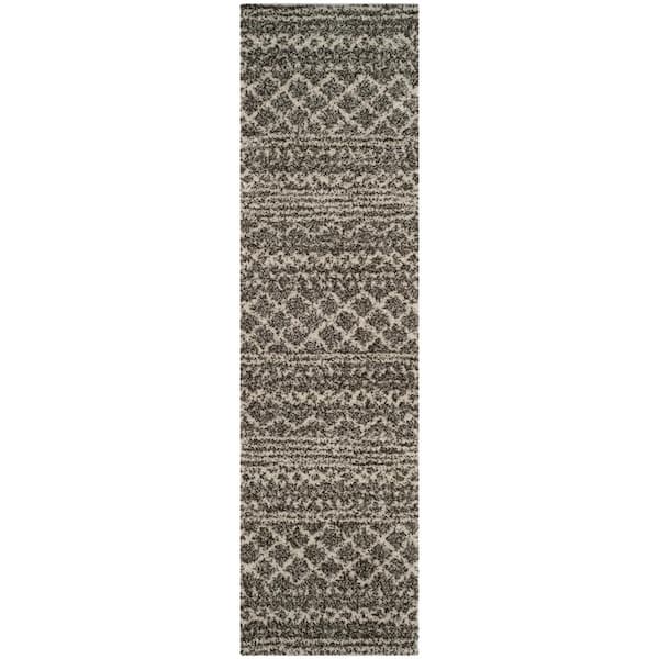 Arizona Shag Brown/Ivory 3 ft. x 14 ft. Geometric Lodge Runner Rug
