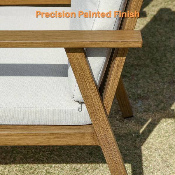 Alulux WoodLike 7-Piece Aluminum Outdoor Dining Set with 6 Swivel Dining Chairs and White Cushions