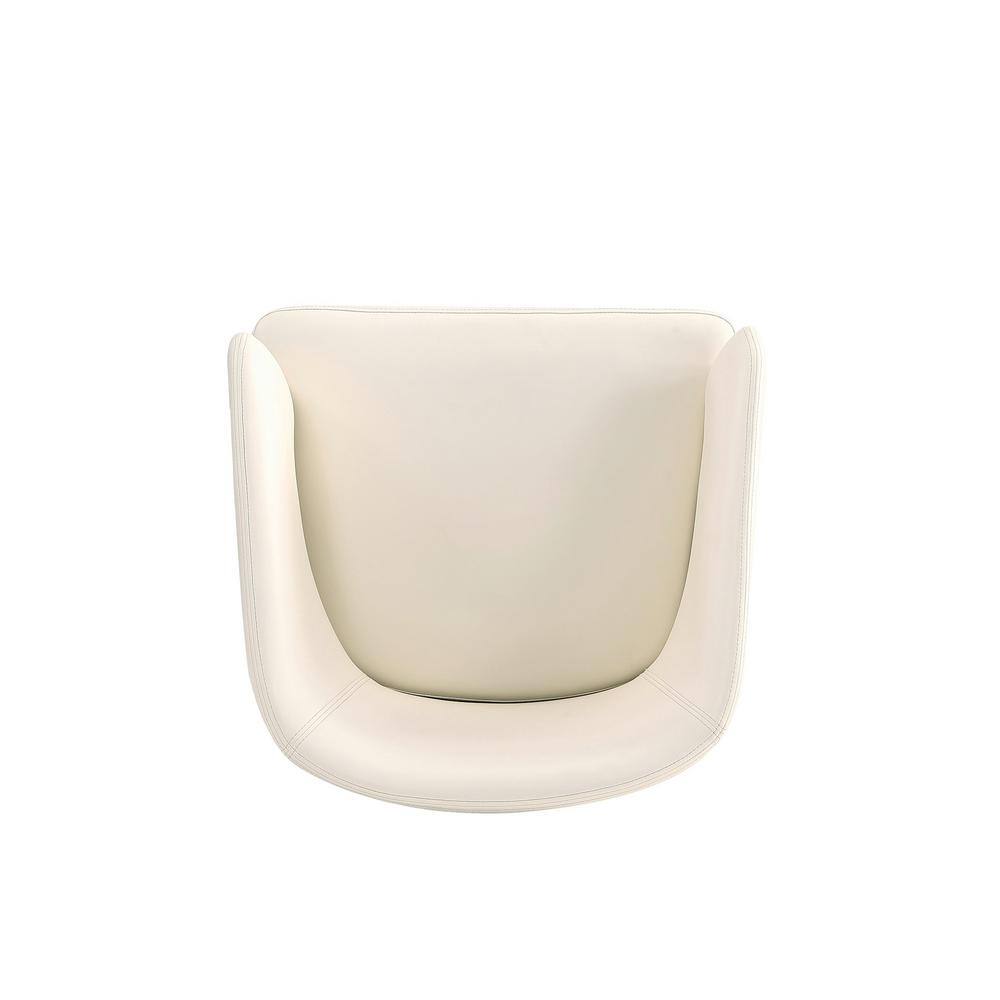 Cream Faux Leather Upholstered Arm Chair with Walnut Legs
