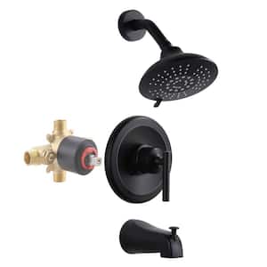 Single-Handle 5-Spary Settings Round Shower Faucet with Tub Spout in Matte Black (Valve Included)