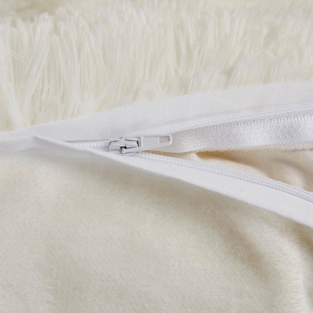 Ivory Shaggy Faux Fur Twin Duvet Cover Set