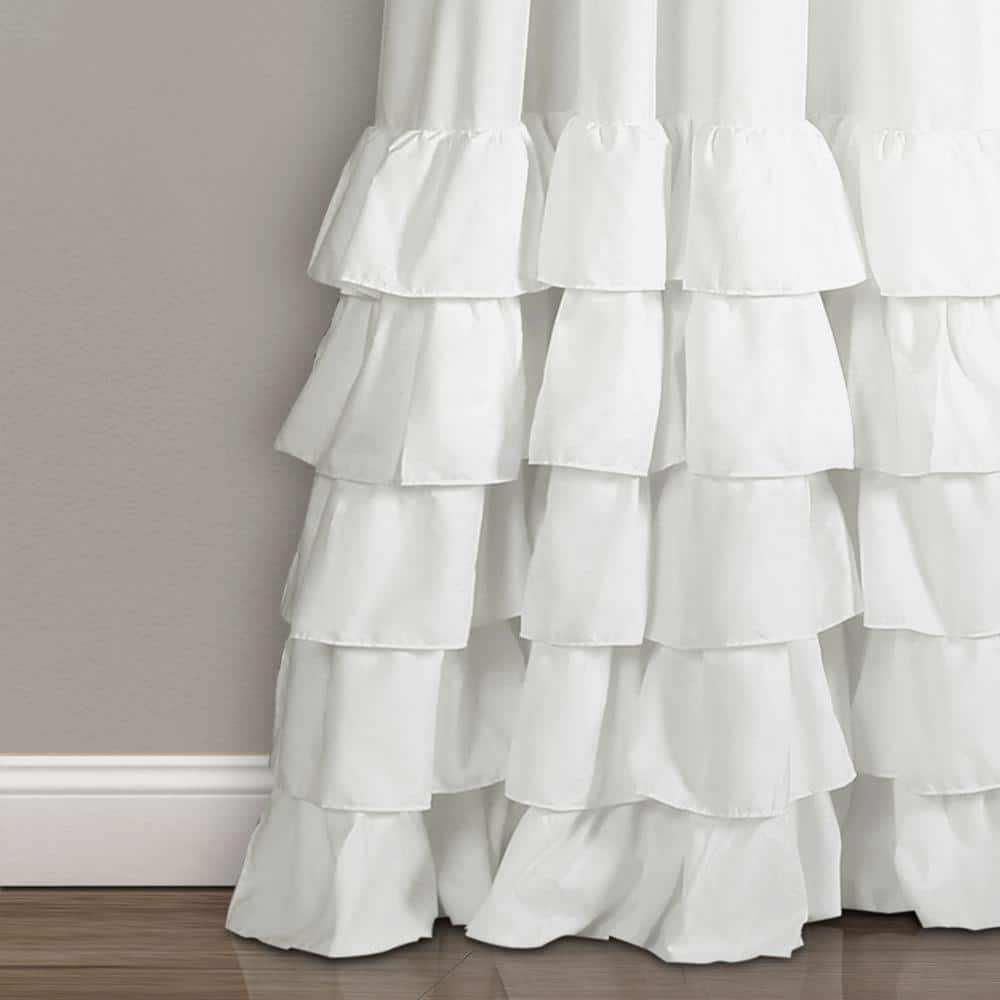 White Polyester Ruffled Light-Filtering Rod Pocket Curtain Panels, 40"W x 84"L