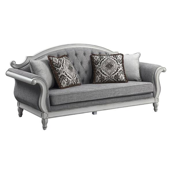 Acme Furniture Florian 35 in. Round Arm Linen Rectangle Sofa