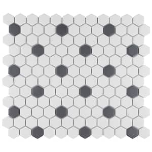 Gotham 1 in. Hex White with Black Dot 10-1/4 in. x 11-7/8 in. Porcelain Mosaic Tile (8.6 sq. ft./Case)