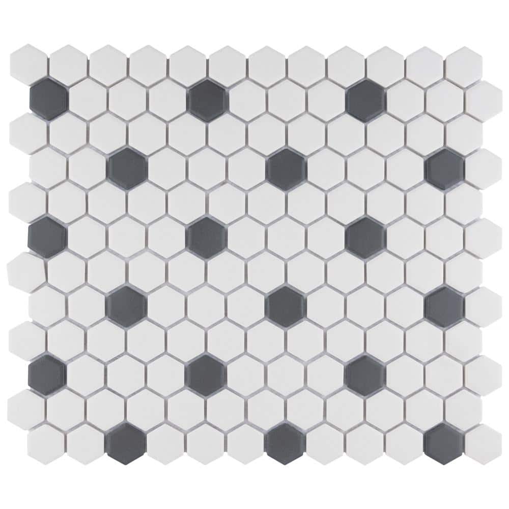Gotham 1 in. Hex White with Black Dot 10-1/4 in. x 11-7/8 in. Porcelain Mosaic Tile (8.6 sq. ft./Case) price history on PriceWatchPro