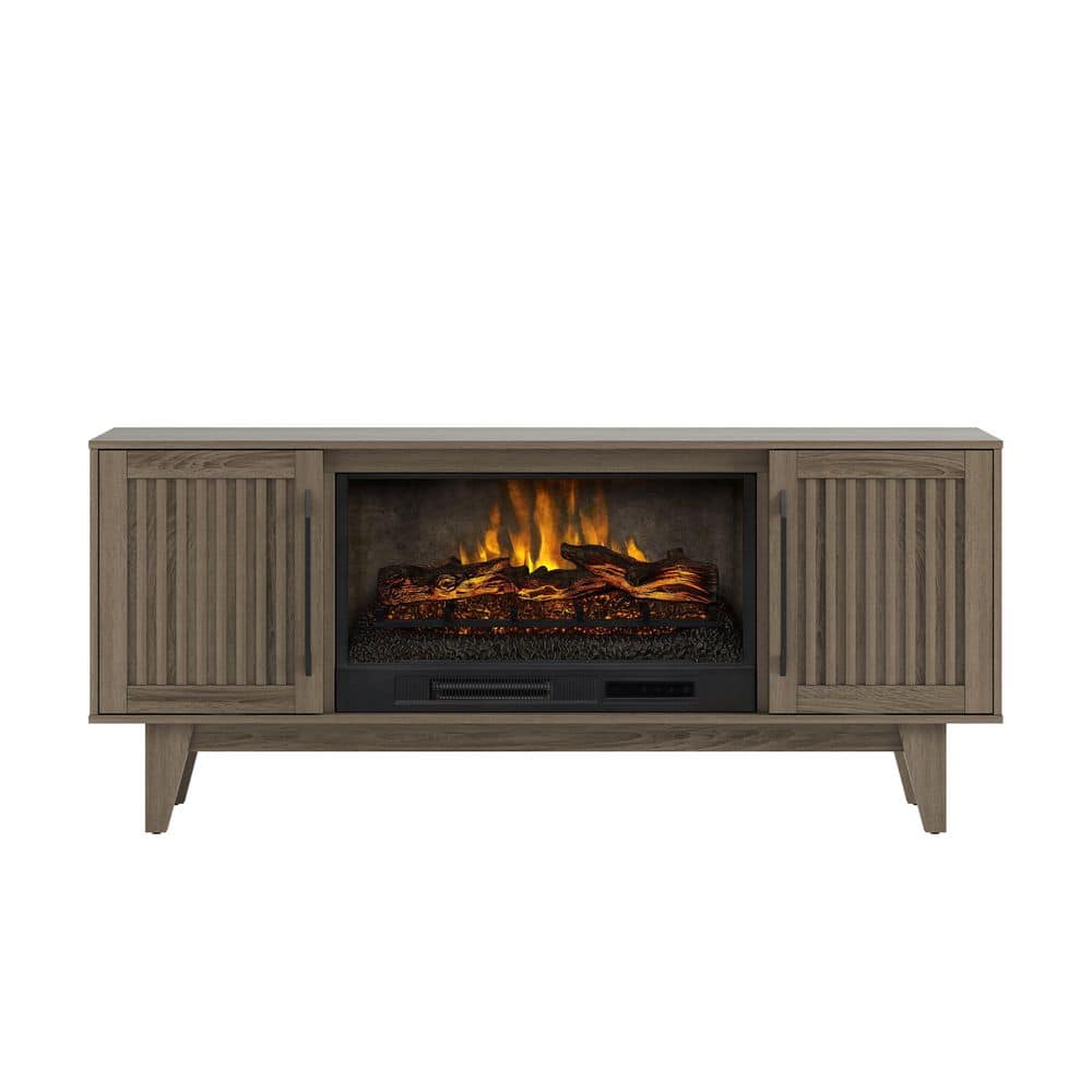 SCOTT LIVING ROSALIE 65 in. Freestanding Media Console Wooden Electric Fireplace in Warm Gray Birch -  HDSLFP65W-4B
