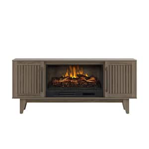 ROSALIE 65 in. Freestanding Media Console Wooden Electric Fireplace in Warm Gray Birch
