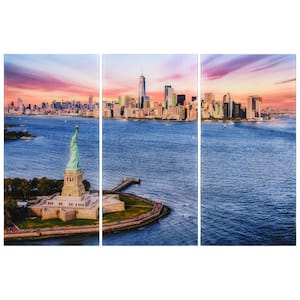 New York View Frameless Free Floating Tempered Glass Panel Graphic City view Wall Art Set of 3, each 72" x 36"