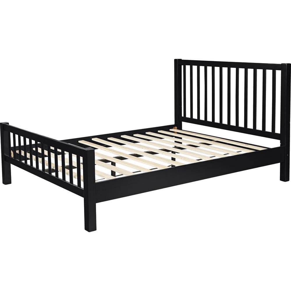 Hampton Black Pine Wood King Platform Bed with Slatted Headboard