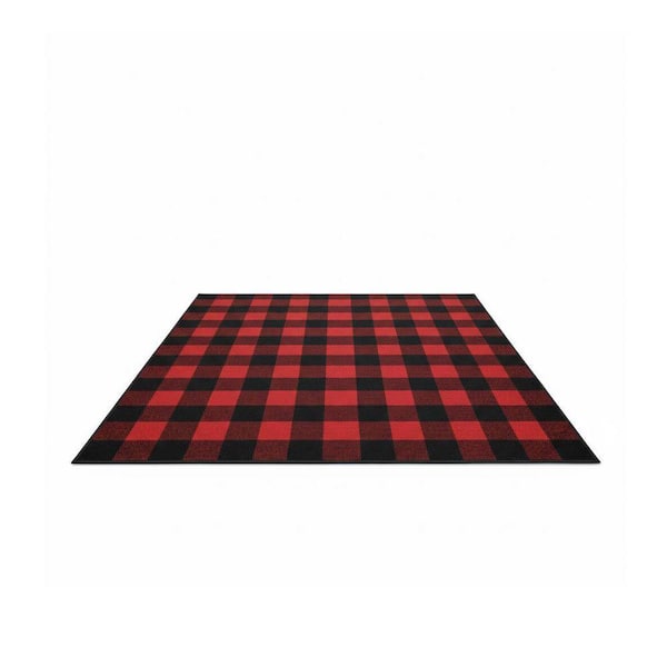 Christmas Rug Red and Black 36 in. x 60 in. Checkered Entryway Rug