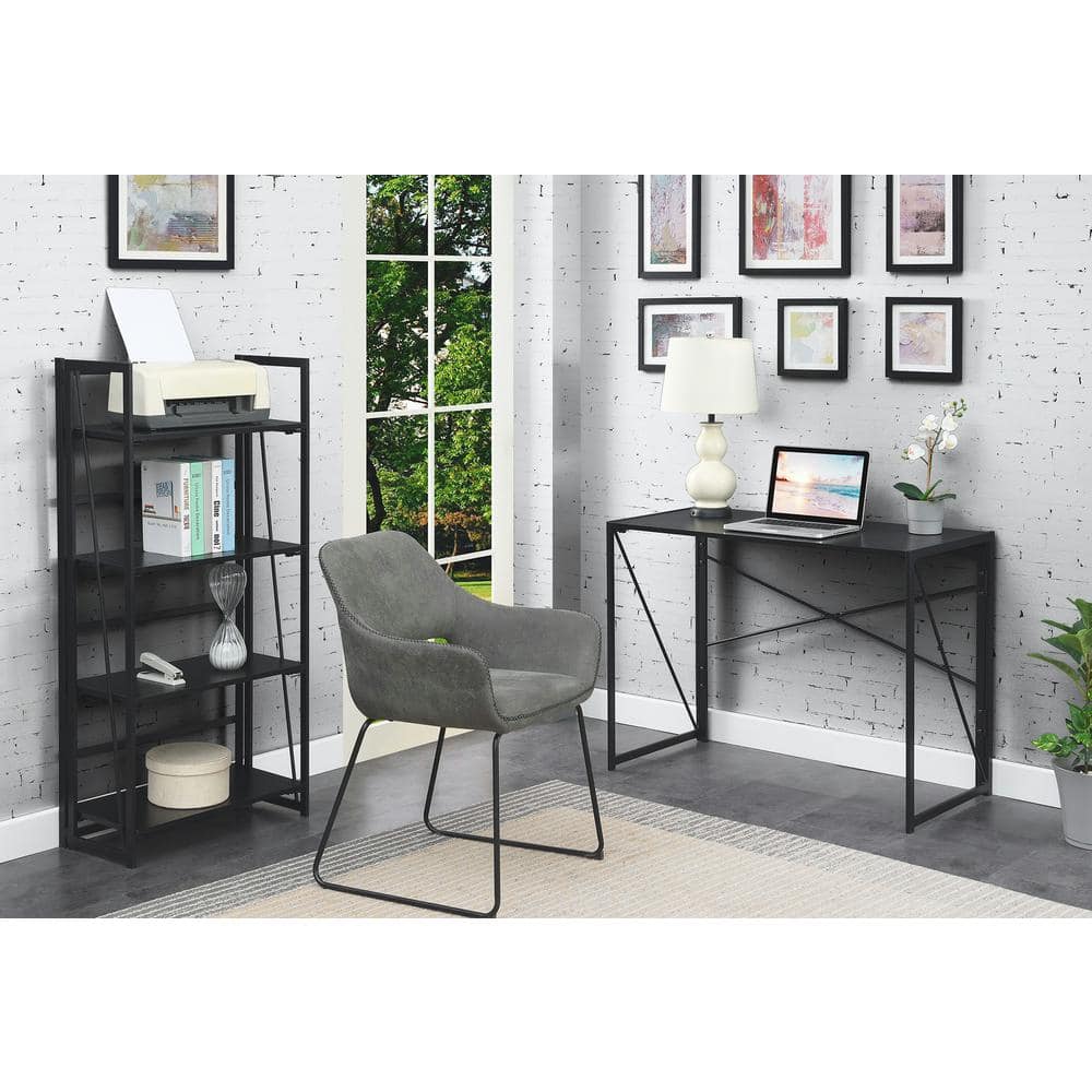 Demi Slim Black Folding 4-Tier Metal & Wood Bookshelf